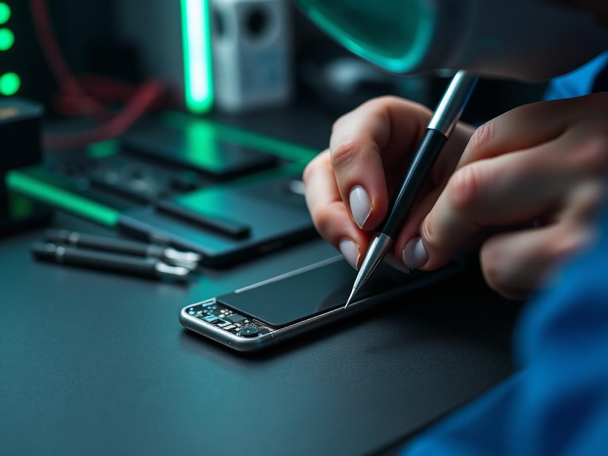 Technikerin repariert ein iPhone